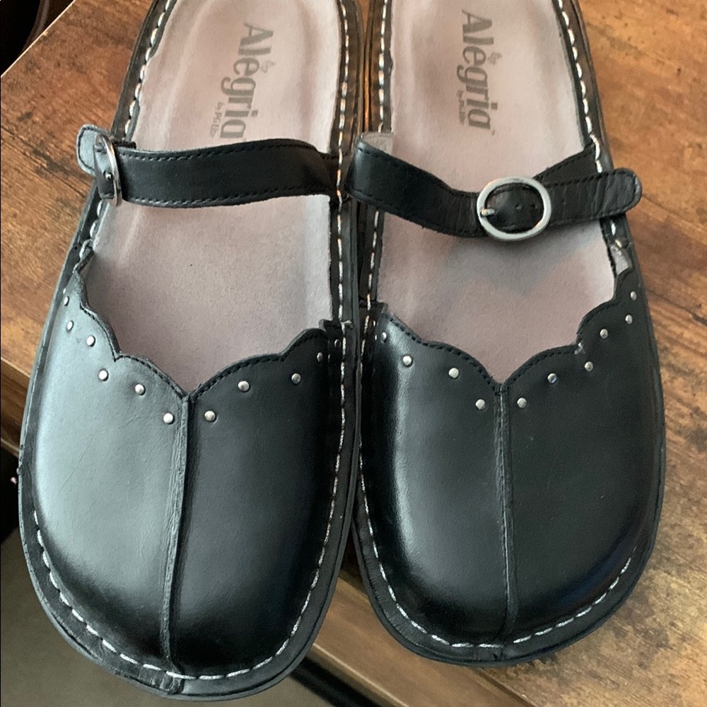 Alegria Black Flats (kamila) with Strap and Stud Details